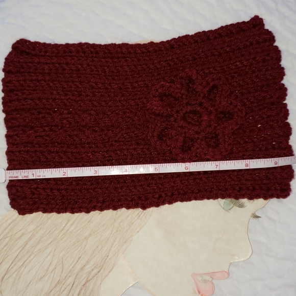 Burgundy Headband. Knitted Ear Warmer. Cold Winter - Picture 5 of 6